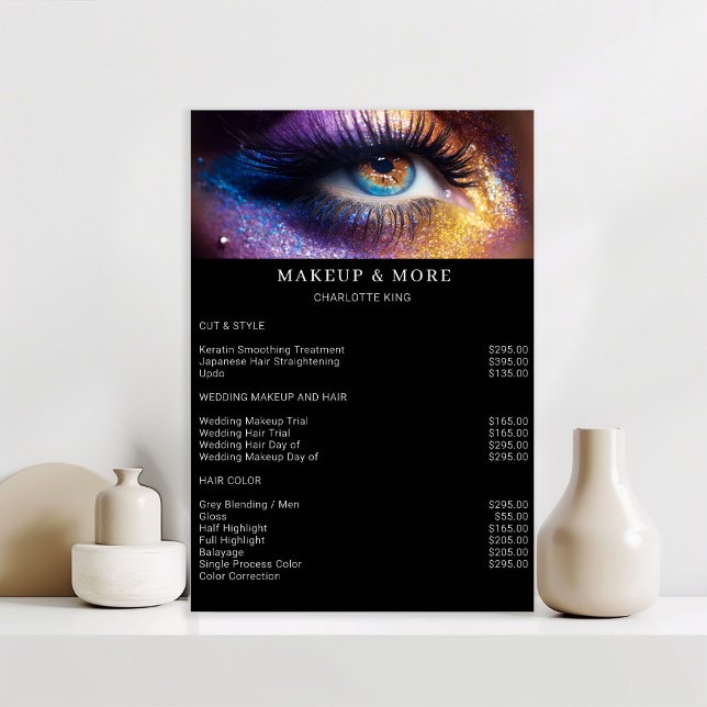 Poster Liste de prix moderne de salon de photo de maquill (Créateur téléchargé)