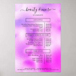 Poster Liste de prix moderne et simple de salon violet
