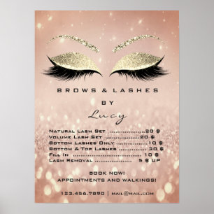 Poster Liste de prix pour les cils de maquillage Rose Gol