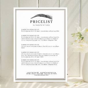 Poster Liste de Prix Salon de Sourcils Élégant Minimalist
