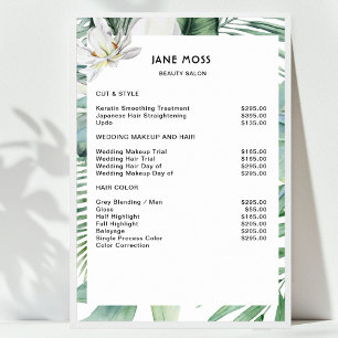 Poster Liste de prix tropicale aquarelle Salon moderne 