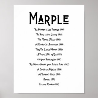 Poster Liste des livres de Miss Marple Agatha Christie Bo