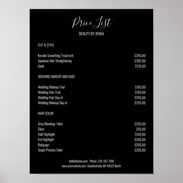 Poster Liste des Prix Black White (Devant)