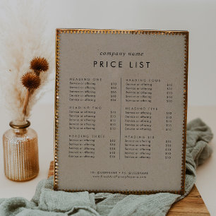 Poster Liste des prix Chic Faux Kraft Business Services
