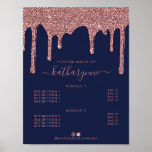 Poster Liste des prix de la Parties scintillant Rose bleu