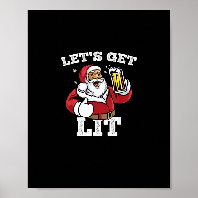 Poster Lit Père Noël Boire de la bière Noël (Devant)