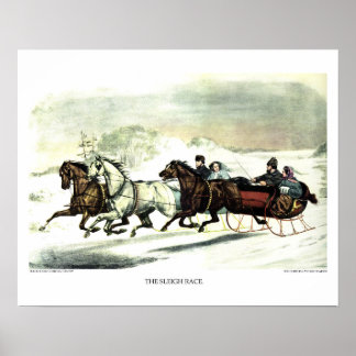 Poster Lithographie de Currier & Ives : La course de Slei