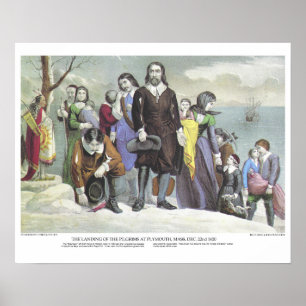 Poster Lithographie de Currier & Ives : Pèlerins d'atterr