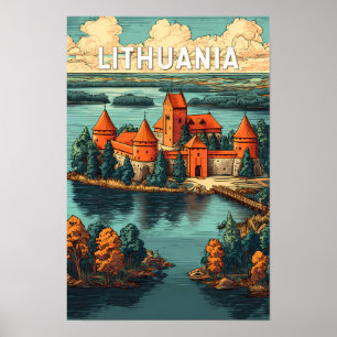 Poster Lithuanie Illustration Voyage Art Vintage