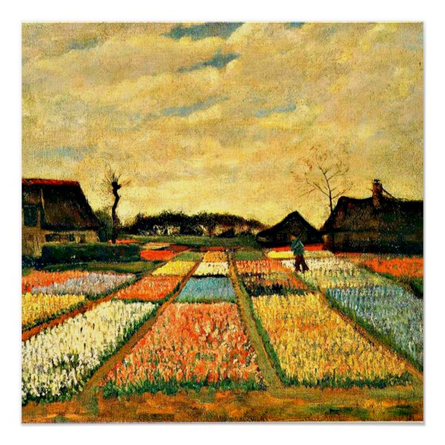 Poster Lits de fleurs en Hollande, peinture d'art (Devant)