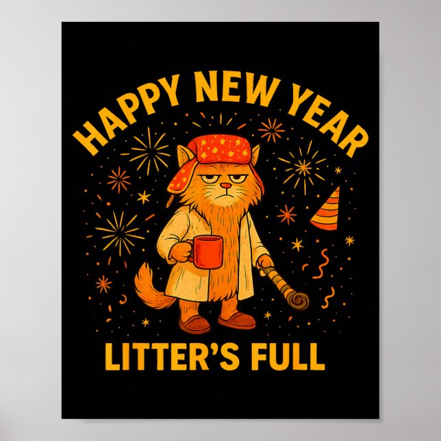 Poster Litter’s Full Funny Cat Lovers Happy New Year  (Devant)