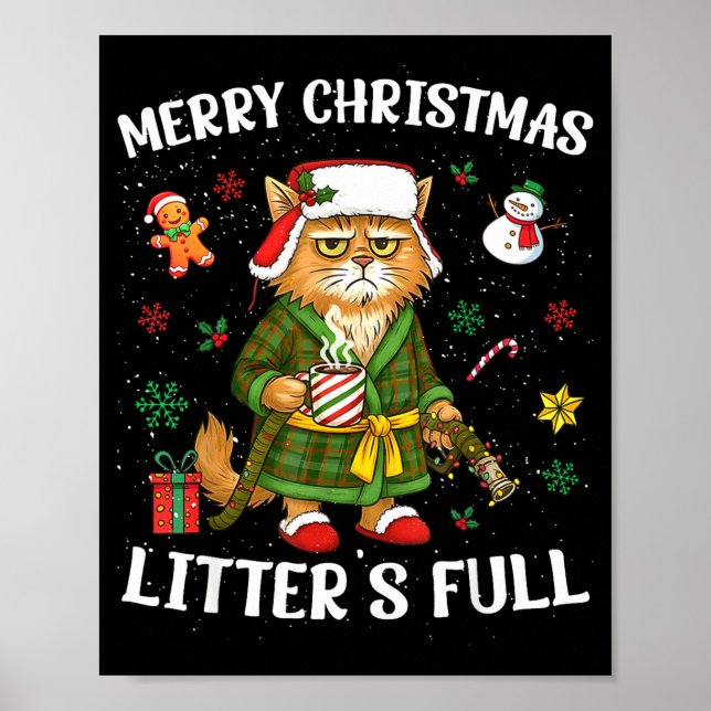 Poster Litter's Full Merry Christmas Funny Cat Lovers Hol (Devant)