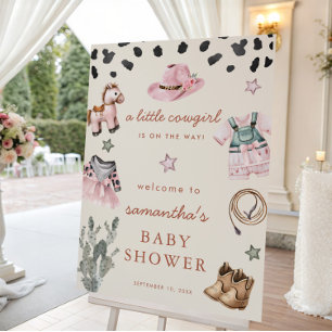 Poster Little Cowgirl en route fille baby shower accueil