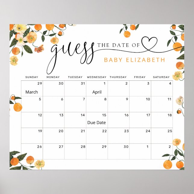 Poster Little Cutie Guess Baby Date d'échéance Calendrier (Devant)