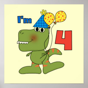 Poster Little Dino 4th Birthday Tshirts et cadeaux