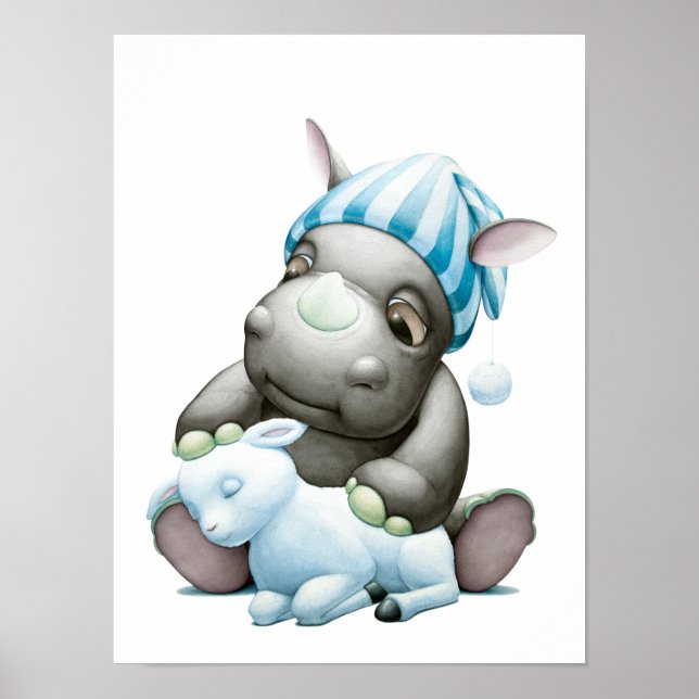 Poster Little G Baby Rhino and Lamb Nursery Print (Devant)