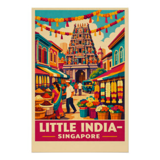 Poster Little India, Singapore in a vibrant retro