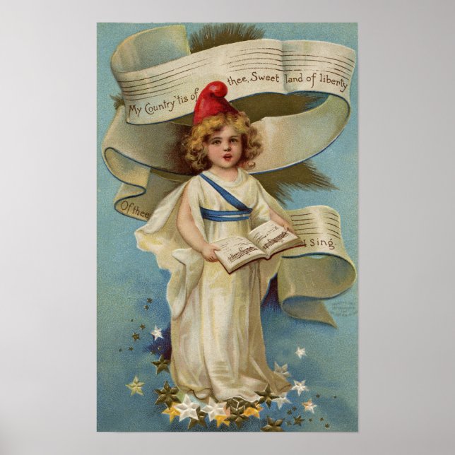 Poster Little Liberty Girl chante My Country 'Tis of The (Devant)