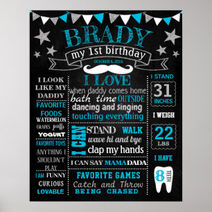 Poster Little Man Mustche Onederful Birthday chalkboard