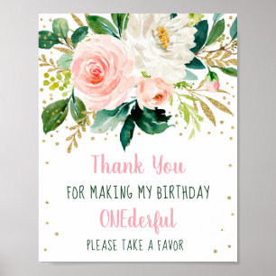 Poster Little Miss Onederful Boho Floral Anniversaire Fav