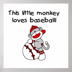 Poster Little Monkey Loves T-shirts et cadeaux de basebal