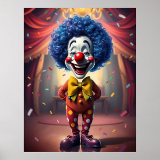 Poster Little Nice Rocky Clocky Clown with Blue Hair