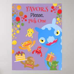 Poster Little Party Monster and confetti Anniversaire Par