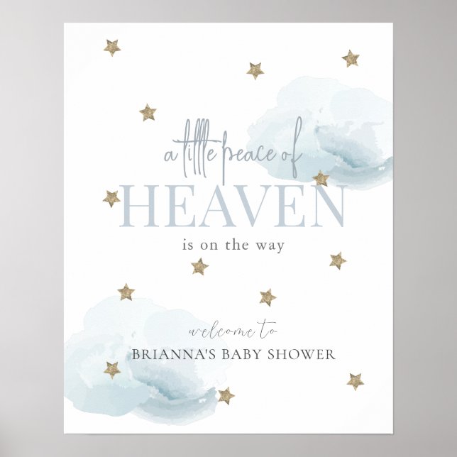 Poster Little Peace Heaven Blue Boy Baby shower Bienvenue (Devant)