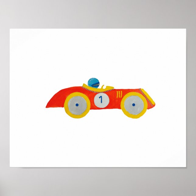 Poster Little Red Roadster Racing Voiture Enfant 1er anni (Devant)