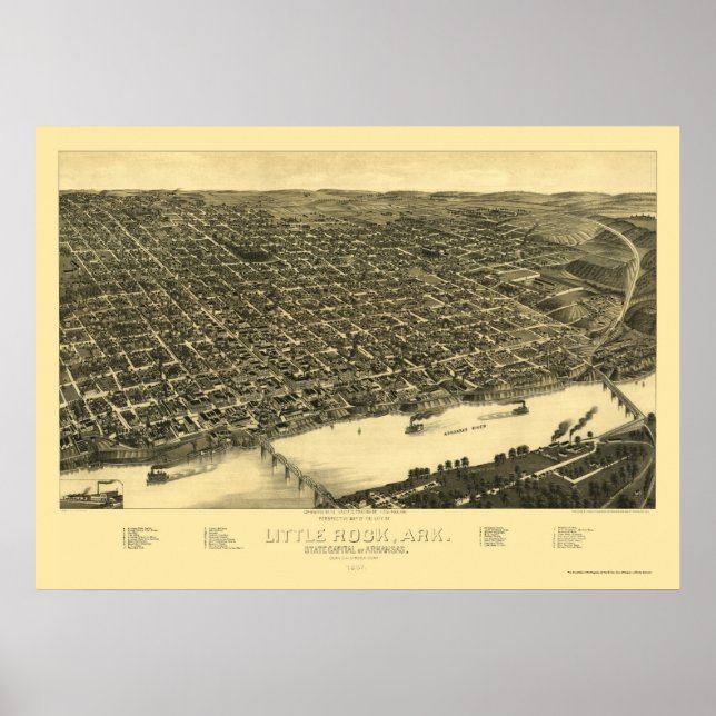 Poster Little Rock, Arkansas Carte panoramique - 1887 (Devant)