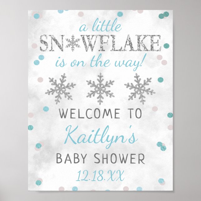 Poster Little Snowflake Boys Baby shower d'hiver Bienvenu (Devant)