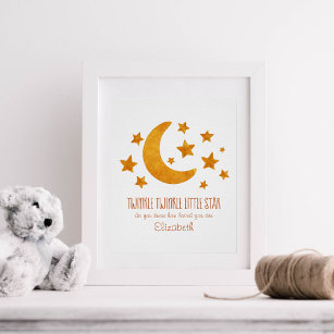 Poster Little Star Name Moon & Star Aquarelle Whimsical