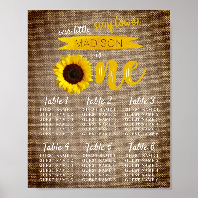 Poster Little Sunflower 1er Anniversaire Carte de siège (Devant)