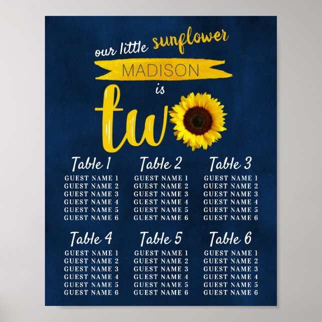 Poster Little Sunflower 2e Anniversaire Carte de siège (Devant)