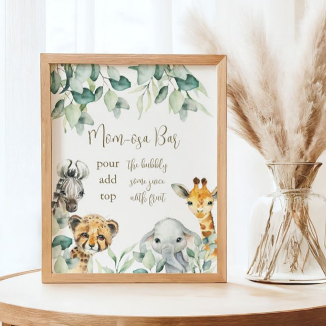 Poster Little Wild One Safari Baby shower Mom-osa Bar (Mom-osa Bar Sign)