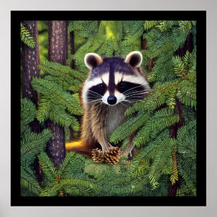 Poster Little Woodland Wilderness Raccoon