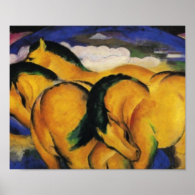 Poster Little Yellow Horses 1912 par Franz Marc (Devant)
