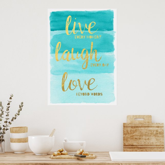 Poster Live Laugh Love | Blue Ombre Motivation (Cuisine)