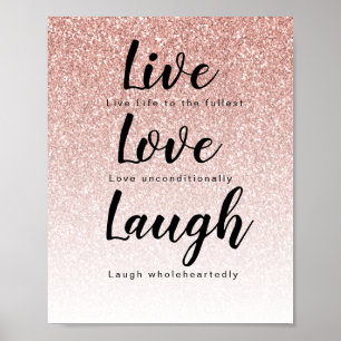 Poster Live Love Laugh Girly Rose Gold Parties scintillan