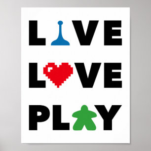 Poster Live, Love, Play Black Text Print