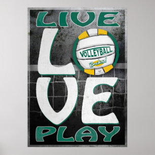 Poster Live Love Play Green Gold Volleyball