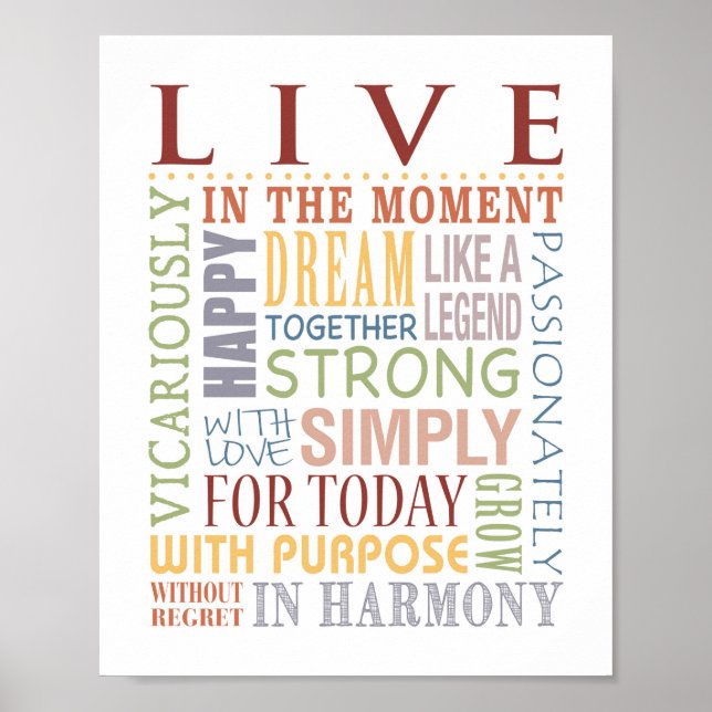 Poster LIVE Typographic Print, Live, Lauder, Love Series (Devant)