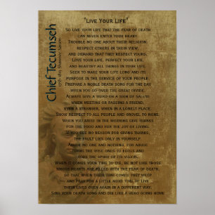 Poster "Live Your Life"  on old parchment, Chief Tecumseh