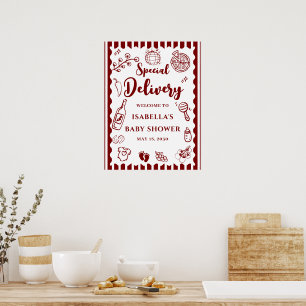 Poster Livraison spéciale Pizza Doodle Baby Shower 