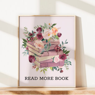 Poster Livre aquarelle et citation de lecture de fleur de