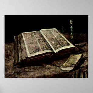 Poster Livre biblique ouvert avec bougies - van Gogh