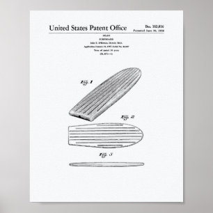 Poster Livre blanc d'art de brevet de la planche de surf