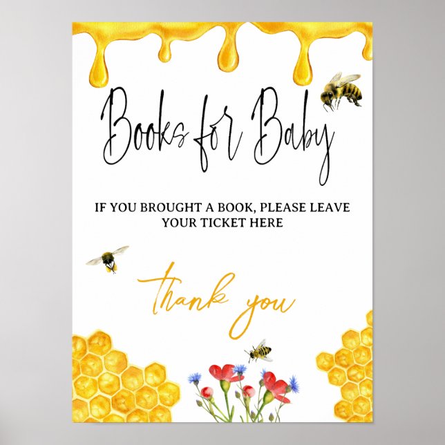 Poster Livre d'abeilles à la mode pour Baby shower (Devant)