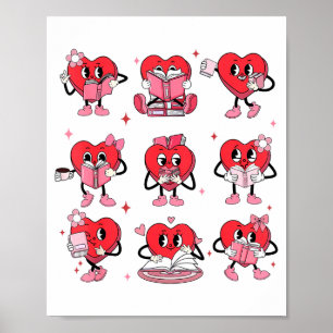 Poster Livre de cœur de lecture drôle Saint-Valentin Prof