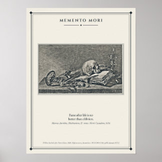 Poster Livre de crâne et lampe à huile Vanitas Gravure